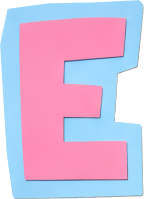 letter E pink blue border hand-drawn style bold Alphabet English letters paper-cut style