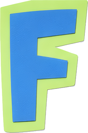 letter F blue neon green border cartoon style uppercase Alphabet English letters paper-cut style