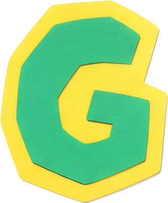 green letter G yellow border cartoon style hexagonal outline bold design Alphabet English letters paper-cut style