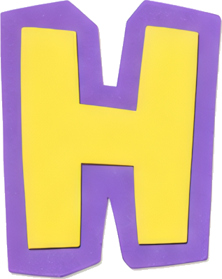 letter H yellow purple border cartoon style uppercase Alphabet English letters paper-cut style