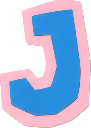 letter J blue pink border cartoon style uppercase Alphabet English letters paper-cut style