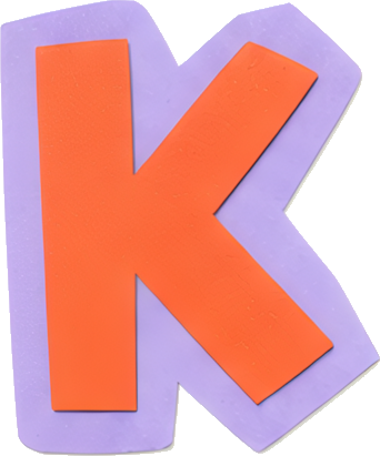 letter K orange purple border cartoon style 3D effect Alphabet English letters paper-cut style