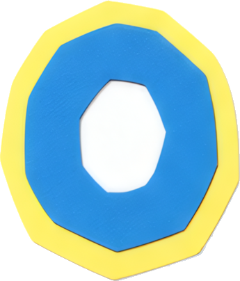 blue yellow circular geometric shape center void Alphabet English letters paper-cut style O