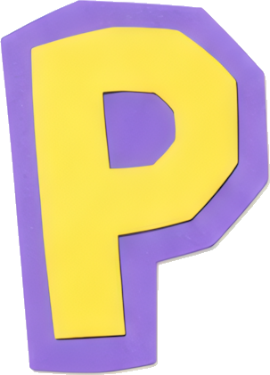 letter P yellow purple border cartoon style icon Art & Design Alphabet English letters paper-cut style
