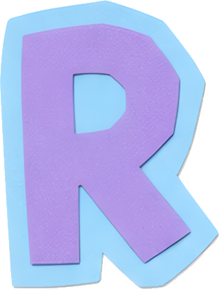 purple letter light blue border cartoon style uppercase R flat design Alphabet English letters paper-cut style R
