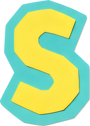letter S yellow cyan border cartoon style bold Alphabet English letters paper-cut style