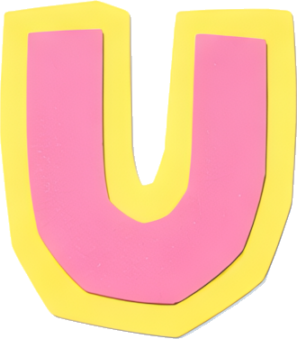 letter U pink yellow border cartoon style graphic symbol Alphabet English letters paper-cut style