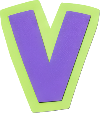 letter V purple neon green border bold graphic symbol Alphabet English letters paper-cut style