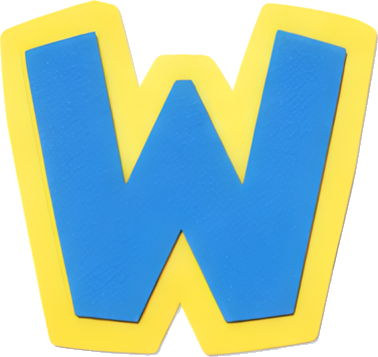 letter W blue yellow border cartoon style uppercase Alphabet English letters paper-cut style