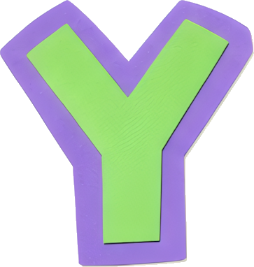 letter Y green purple border graphic symbol educational icon Alphabet English letters paper-cut style
