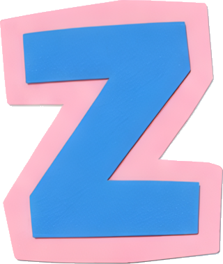 letter Z blue pink border cartoon style uppercase Alphabet English letters paper-cut style
