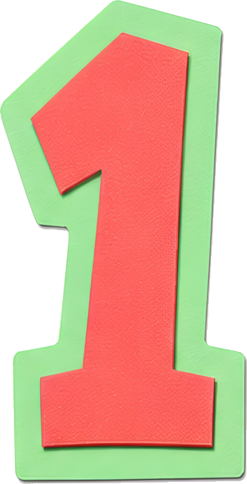 number one red green border cartoon style eye-catching Numbers paper-cut style 1