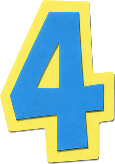 number four blue yellow border cartoon style children education Numbers paper-cut style 4