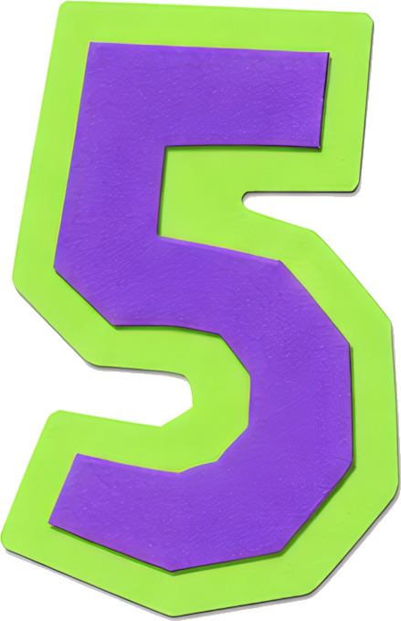 number five purple neon green border bold font cartoon style Numbers paper-cut style 5