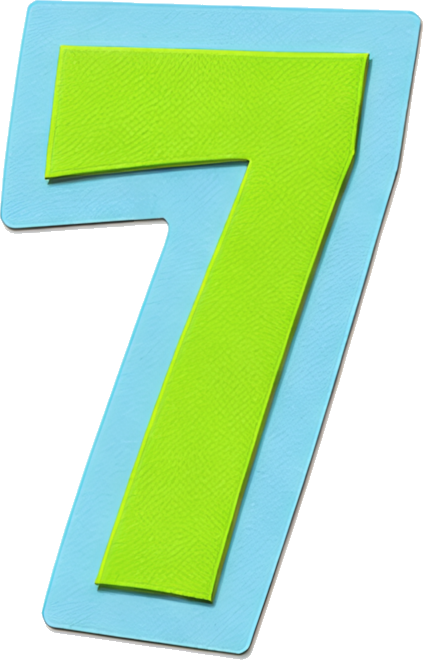 number seven neon green light blue border bold font black background Numbers paper-cut style 7