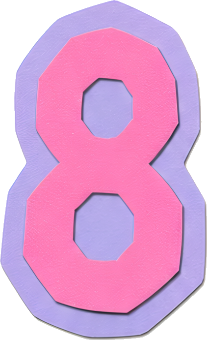 number eight pink purple border cartoon style graphic symbol Numbers paper-cut style 8