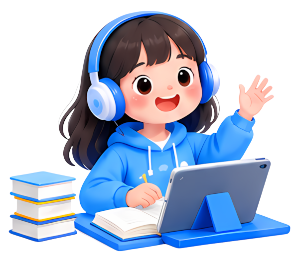 girl headphones tablet books studying Electronic Products technology blue education learning