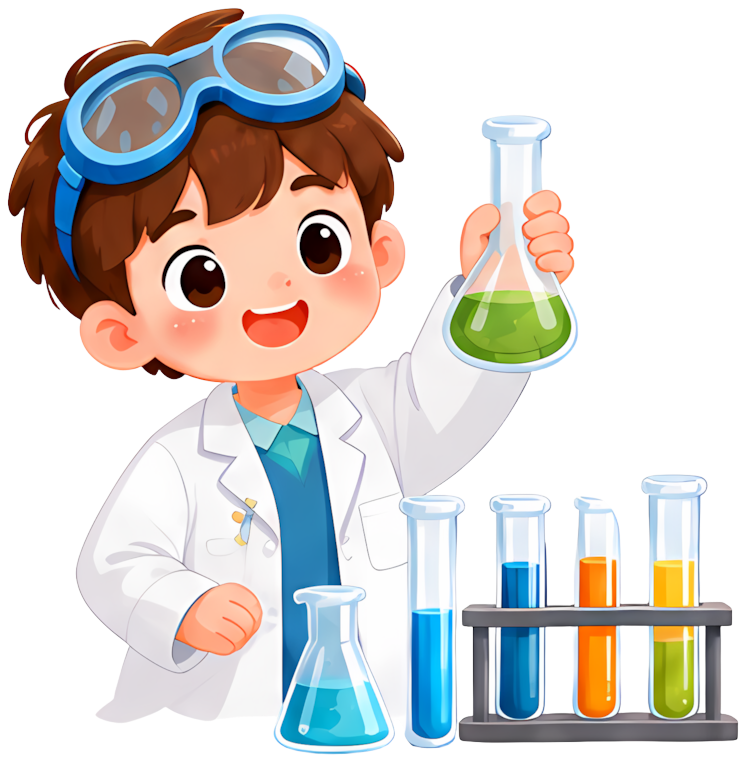 scientist experiment beaker goggles lab coat