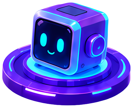 robot cube blue glow smiling face tech style technology
