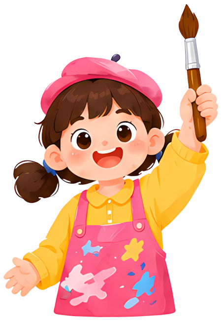 little girl painter paintbrush apron pink hat