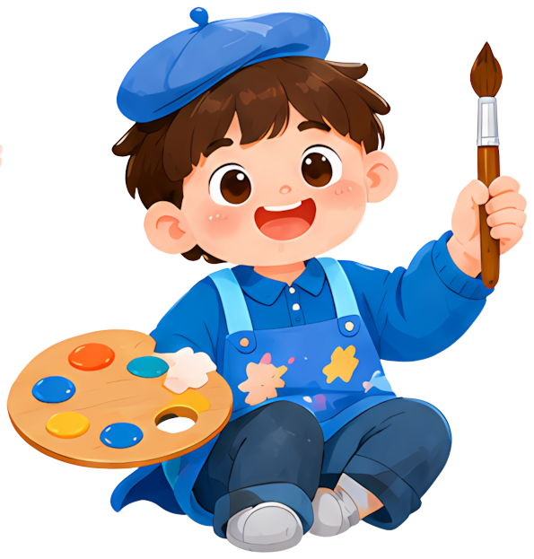 boy painter brush paint palette blue apron