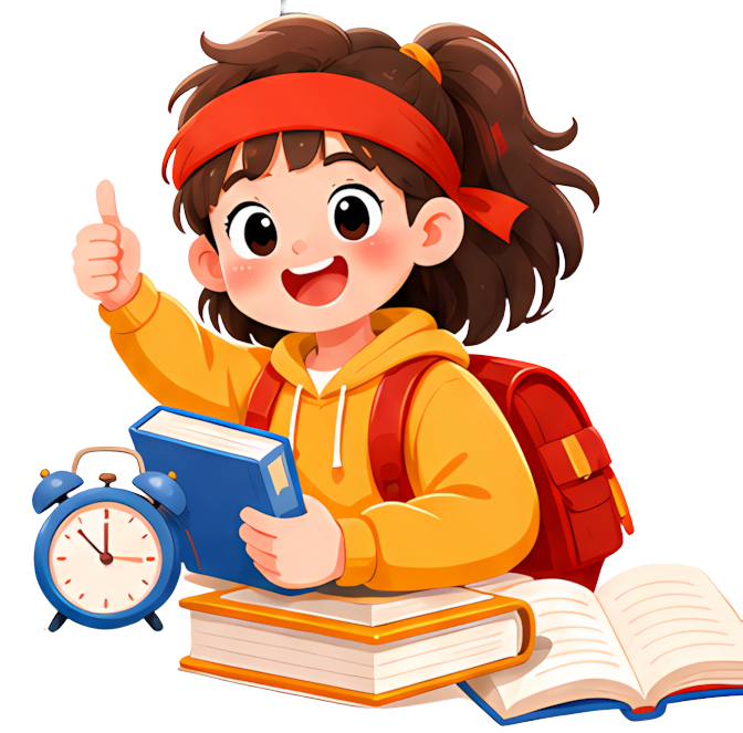 girl studying books alarm clock backpack