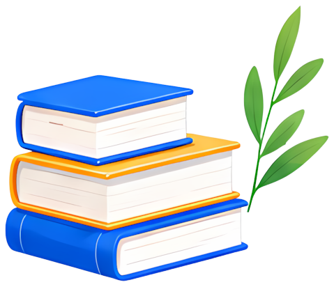 books stacked blue cover green leaf study blue