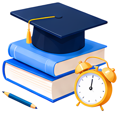 graduation cap books alarm clock pencil study education blue