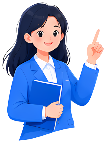 woman professional blue suit holding folder pointing upward blue