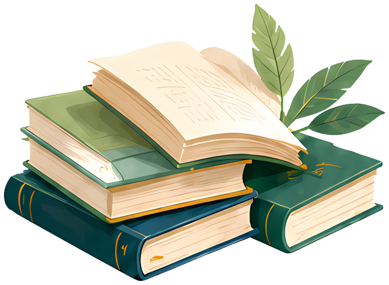 books stacked green cover open book leaf plant