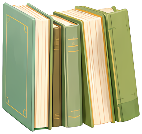 books green cover standing upright visible spines paperback