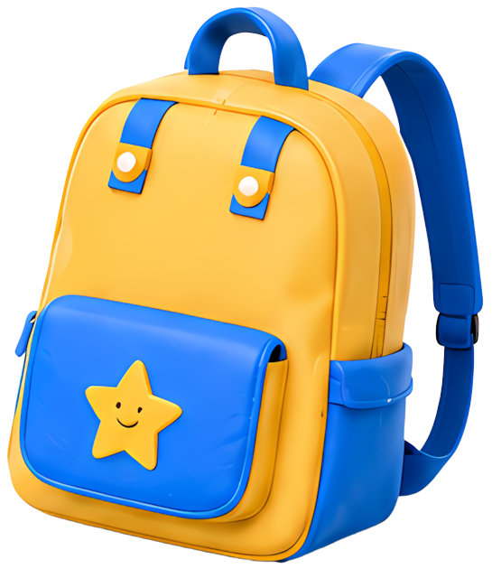 yellow backpack blue accents star design kids schoolbag cartoon style