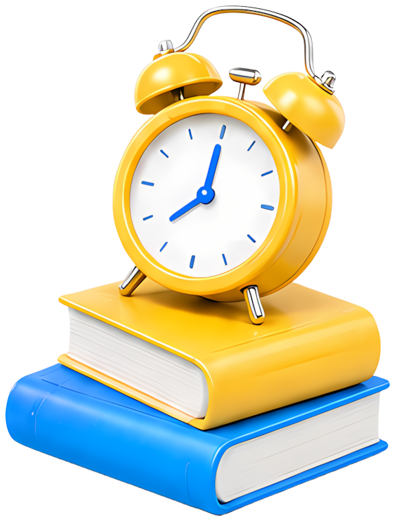 alarm clock books yellow blue study