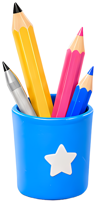 pencils colored pencils blue cup white star stationery