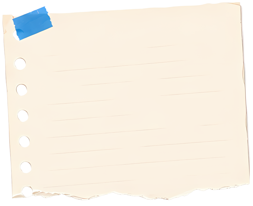 note paper blue tape punched edge torn edge cream background paper